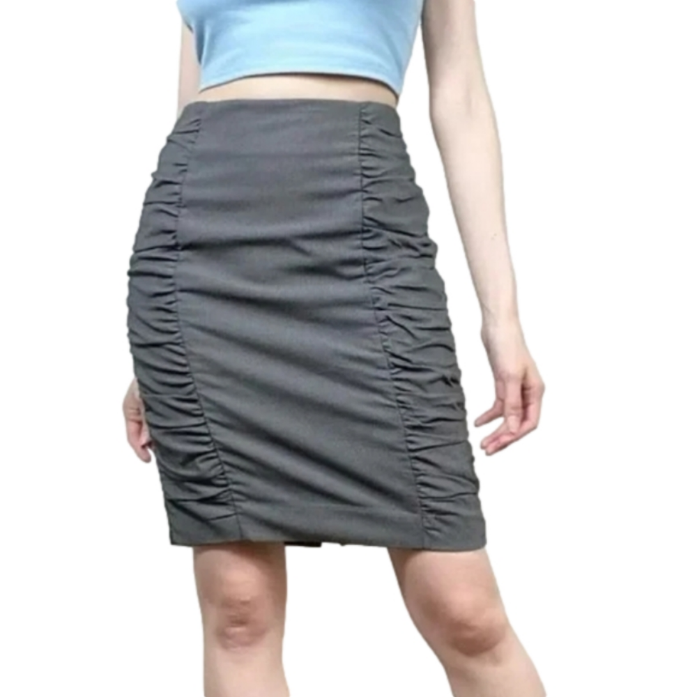 Anthropologie Cartonnier Gray Ruched Sides Pencil Draped Mini/Midi Slip Skirt 6